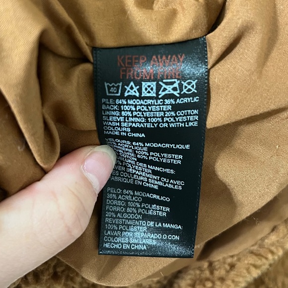 Urban Outfitters Willow Fuzzy Brown Drawstring Teddy Full Zip Cropped Jacket S - Picture 11 of 11